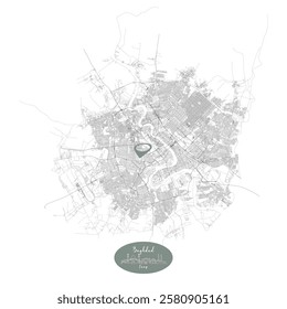 Baghdad capital city of Iraq,Urban Streets Roads Map with city center location pin, illustration vector element image 