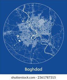 Baghdad Iraq Asia City Map blue print round Circle vector illustration