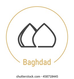 Baghdad (Iraq) outline icon with caption. Baghdad City logo, landmark, vector symbol. Illustration of Baghdad isolated on white background.