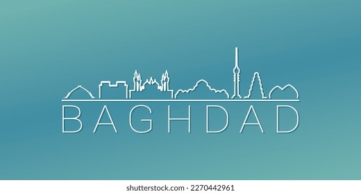 Baghdad, Iraq Skyline Linear Design. Flat City Illustration Minimal Clip Art. Background Gradient Travel Vector Icon.