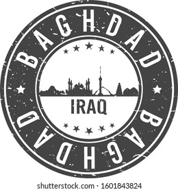 Baghdad Iraq Skyline. Round Postmark Icon City Design. Vector Landmark Travel.