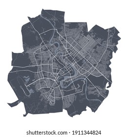 Baghdad map. Detailed vector map of Baghdad city administrative area. Cityscape poster metropolitan aria view. Dark land with white streets, roads and avenues. White background.