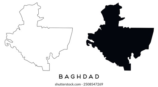 Baghdad map outline and black silhouette vector