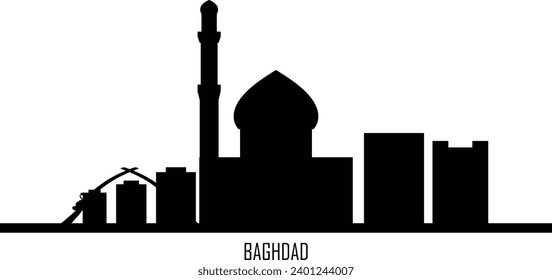 Baghdad skyline. Baghdad 
skyline and landmarks silhouette, Black tone gradient design on white background, vector illustration. Landscape in flat style. Baghdad city template for your design.