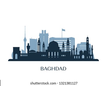 Baghdad skyline, monochrome silhouette. Vector illustration.