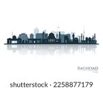 Baghdad skyline silhouette with reflection. Landscape Baghdad, Iraq. Vector illustration.