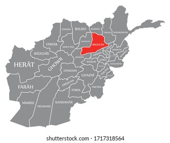 Baghlan rot auf der Karte Afghanistans hervorgehoben
