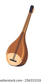 Baglama Turkish plucked string musical instrument for playing music and performing for entertainment. Isolated woodel corpus, Turkiye traditions and national culture, lute. Vector in flat style