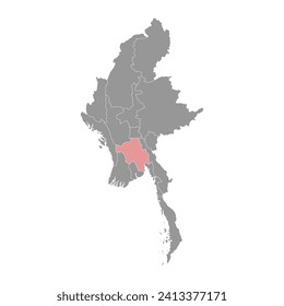 Mapa de la región de Bago, división administrativa de Myanmar. Ilustración vectorial.