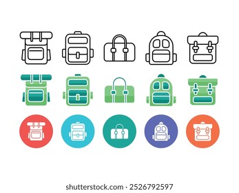Conjunto de iconos de mochila. Icono de bolsa de estilo plano