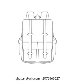 Bagpack outline drawing vector, Bagpack in a sketch style, trainers template outline, vector Illustration.
