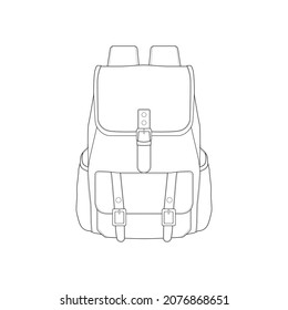 Bagpack outline drawing vector, Bagpack in a sketch style, trainers template outline, vector Illustration.
