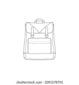 Bagpack outline drawing vector, Bagpack in a sketch style, trainers template outline, vector Illustration.