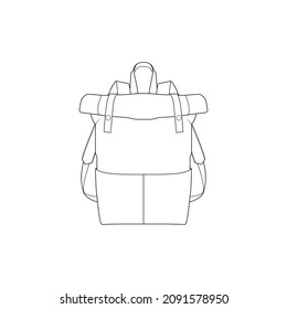 Bagpack outline drawing vector, Bagpack in a sketch style, trainers template outline, vector Illustration.
