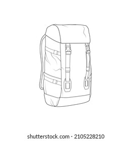 Bagpack outline drawing vector, Bagpack in a sketch style, trainers template outline, vector Illustration.
