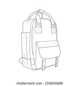 Bagpack outline drawing vector, Bagpack in a sketch style, trainers template outline, vector Illustration.
