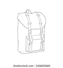Bagpack outline drawing vector, Bagpack in a sketch style, trainers template outline, vector Illustration.
