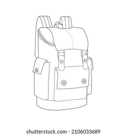 Bagpack outline drawing vector, Bagpack in a sketch style, trainers template outline, vector Illustration.
