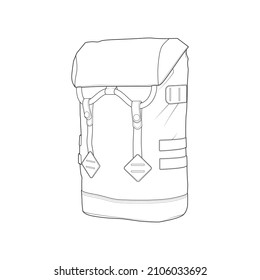 Bagpack outline drawing vector, Bagpack in a sketch style, trainers template outline, vector Illustration.
