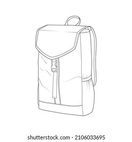 Bagpack outline drawing vector, Bagpack in a sketch style, trainers template outline, vector Illustration.
