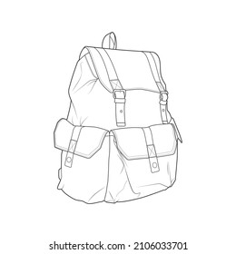 Bagpack outline drawing vector, Bagpack in a sketch style, trainers template outline, vector Illustration.
