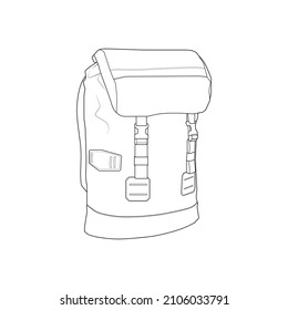 Bagpack outline drawing vector, Bagpack in a sketch style, trainers template outline, vector Illustration.
