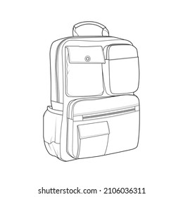 Bagpack outline drawing vector, Bagpack in a sketch style, trainers template outline, vector Illustration.
