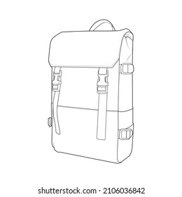 Bagpack outline drawing vector, Bagpack in a sketch style, trainers template outline, vector Illustration.
