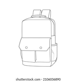 Bagpack outline drawing vector, Bagpack in a sketch style, trainers template outline, vector Illustration.
