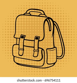 Bagpack sketch on retro background.