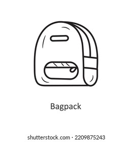 Ilustración de diseño de iconos del contorno del vector Bagpack. Símbolo de viaje sobre archivo EPS 10 de fondo blanco