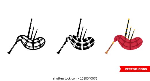 Bagpipe Icon Of 3 Types: Color, Black And White, Outline. Isolated Vector Sign Symbol.