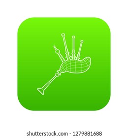Bagpipe icon green vector isolated on white background