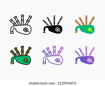 Bagpipe icon set with line, outline, flat, filled, glyph, color, gradient. Editable stroke and pixel perfect. Can be used for digital product, presentation, print design and more.