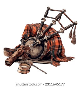 bagpipe instrument on white background icon isolated