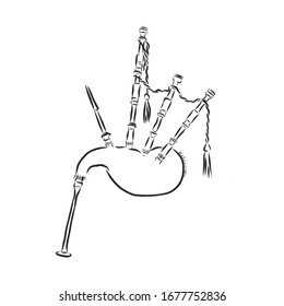 bagpipe, Scottish musical instrument, vector sketch illustration 