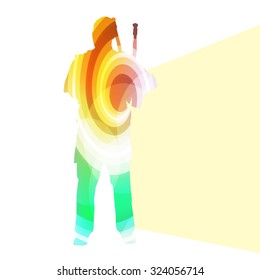 Bagpiper Scottish man silhouette illustration vector background colorful concept made of transparent curved shapes