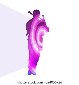 Bagpiper Scottish man silhouette illustration vector background colorful concept made of transparent curved shapes