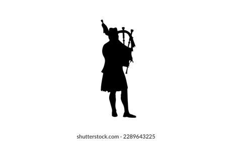 Bagpiper silhouette, Scottish man bagpipes in traditional dress silhouette vector