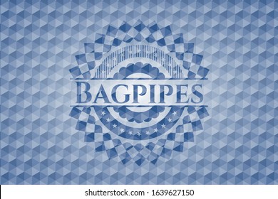 Bagpipes blue hexagon badge. Vector Illustration. Detailed.