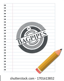 Bagpipes draw with pencil effect. Vector Illustration. Detailed.