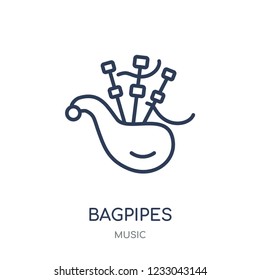 Bagpipes icon. Bagpipes linear symbol design from music collection. Simple outline element vector illustration on white background