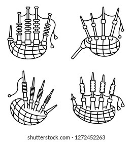 Bagpipes icon set. Outline set of bagpipes vector icons for web design isolated on white background