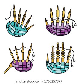 Bagpipes icon set. Outline set of bagpipes vector icons thin line color flat isolated on white