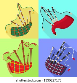 Bagpipes icons set. Flat set of bagpipes vector icons for web design