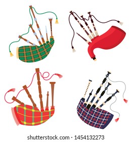 Bagpipes icons set. Flat set of bagpipes vector icons for web design