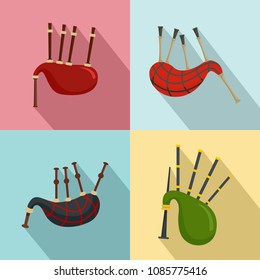 Bagpipes scotland scottish icons set. Flat illustration of 4 bagpipes scotland scottish vector icons for web