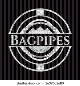 Bagpipes silver badge. Vector Illustration. Mosaic.