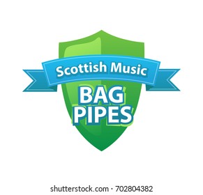Bagpipes - Symbol of Scottish Music. Beautiful Style Coat of Arms Illustration isolated on white.