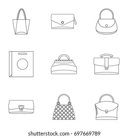 Bags for all occasions icon set. Outline style set of 9 bags for all occasions vector icons for web isolated on white background